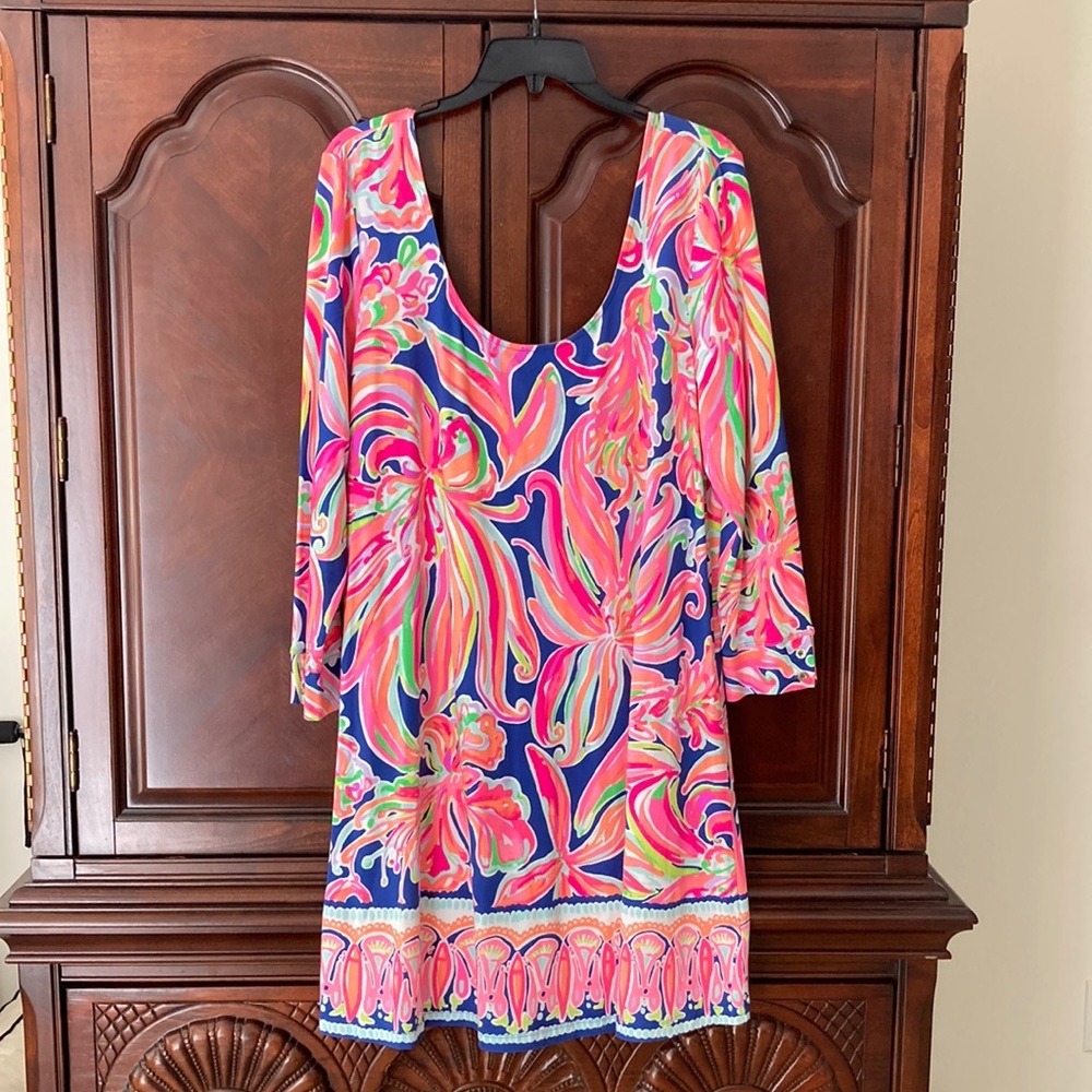 Lilly Pulitzer Pink and Orange Sundress 3/4 Sleeve Scoop Neck